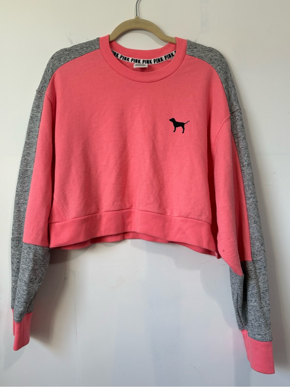 PINK Victoria's Secret Colorblock Cropped Sweatshirt - Pink & Gray